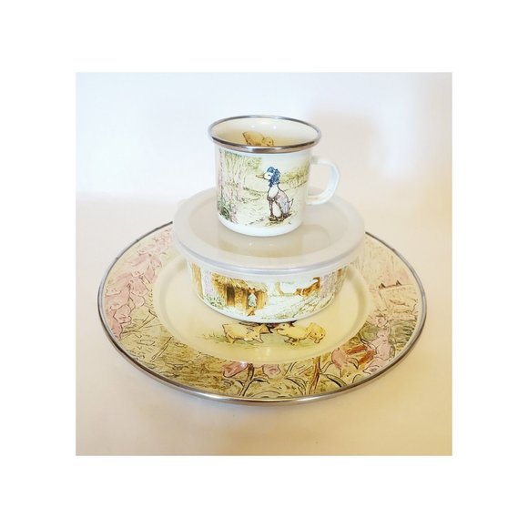 Beatrix Potter Peter Rabbit NIB Golden Rabbit Enamelware 3 PC Set - Picture 3 of 7